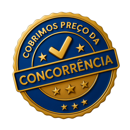 Selo 3D azul e dourado da Clínica Saúde Prime com ícone de verificação representando qualidade e atendimento de excelência
