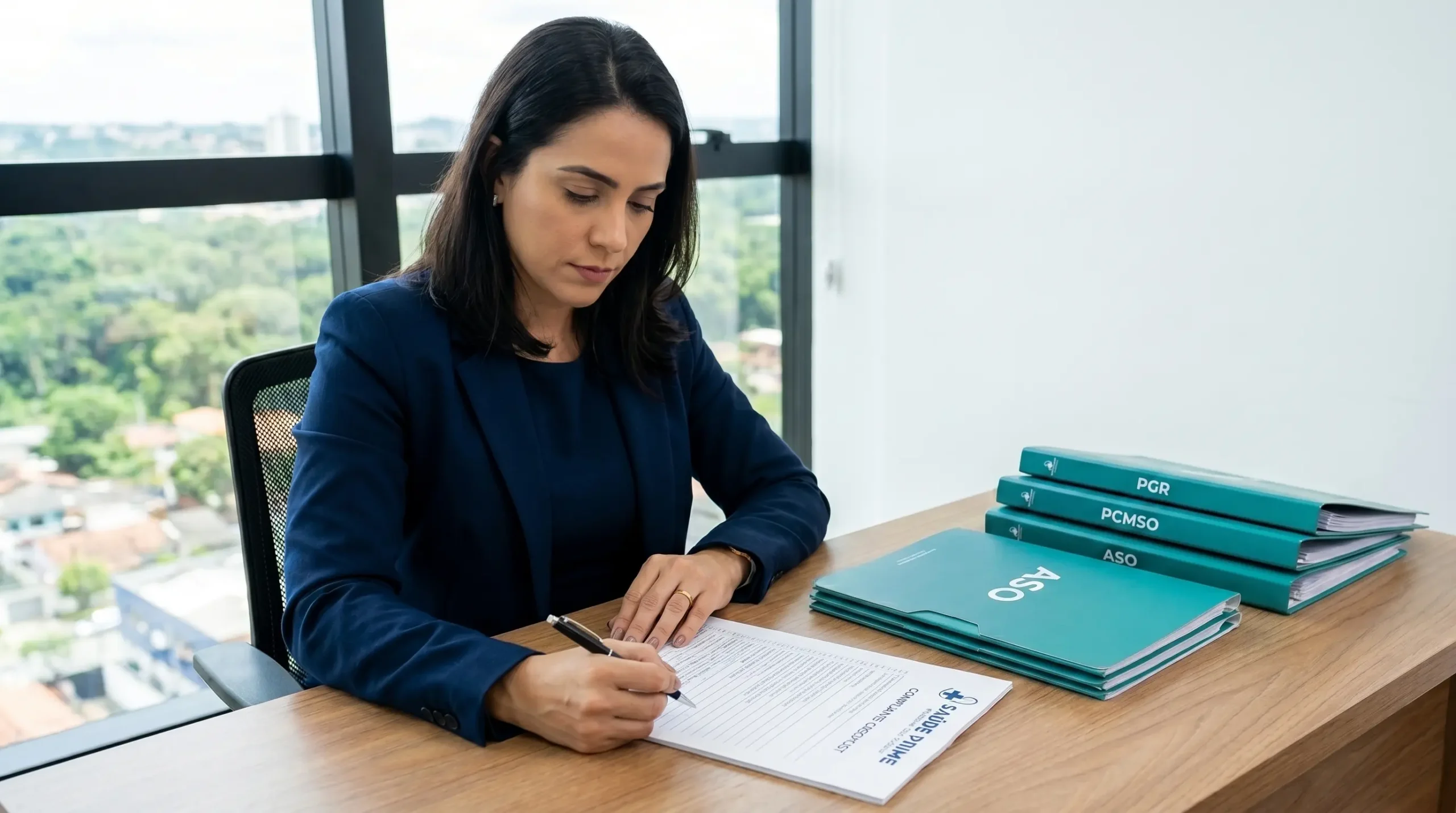 Gestora de RH revisando checklist de conformidade trabalhista RH Manaus no escritório