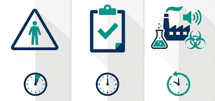 Infográfico dos eventos SST do eSocial: S-2210, S-2220 e S-2240 com prazos