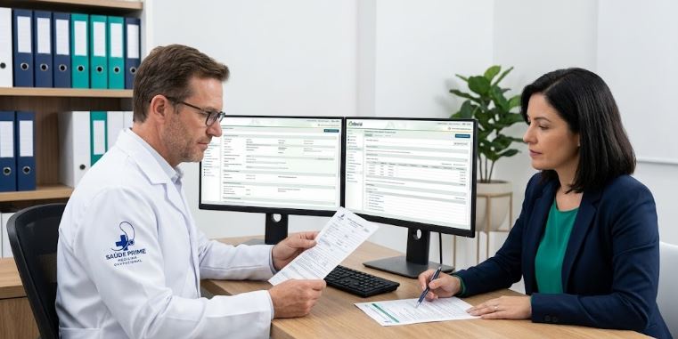 eSocial SST Manaus empresa — médico e gestora de RH revisando eventos S-2210, S-2220 e S-2240
