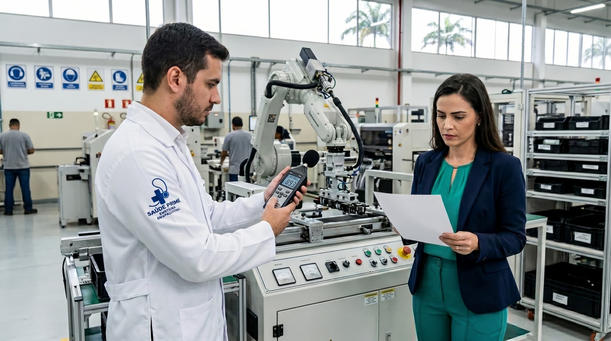 Engenheiro medindo ruído com decibelímetro para elaboração de LTCAT e PPP em Manaus
