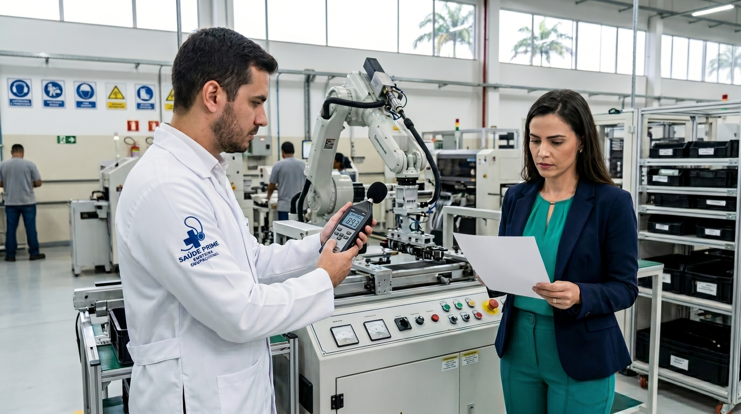Engenheiro medindo ruído com decibelímetro para elaboração de LTCAT e PPP em Manaus